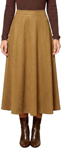 CUPSHE Women's Midi Skirts A Line Suede Skirt Dressy High Waisted Long Skirt with Pockets Casual Winter Fall Vacation Outfits in Saudi Arabia