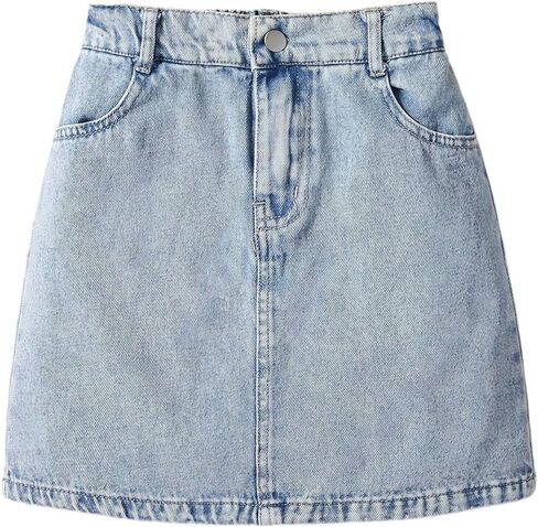 GORGLITTER Girl's Denim Skirt Elastic High Waist Summer Casual A Line Mini Jean Skirts with Pockets in Saudi Arabia