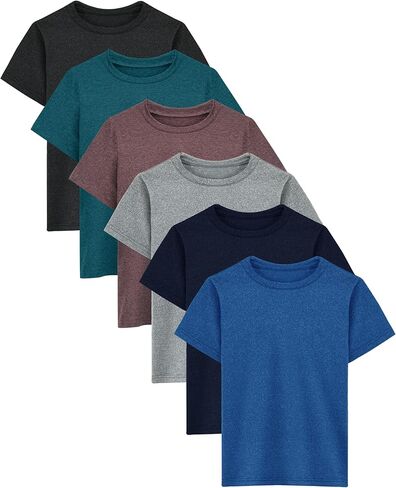 6 Pack Boys Athletic T-Shirts Youth Kids Quick Dry Moisture Wicking Active Performance Short-Sleeve Tops for Teens in Saudi Arabia