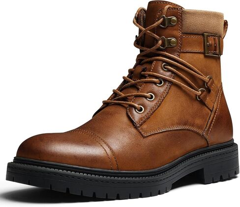 Mens Casual Boots, Genuine Leather Cap Toe Mens Motorcycle Combat Boots with Arch Support, Comfortable Stylish Chukka Ankle Dress Boots for Men in Kuwait