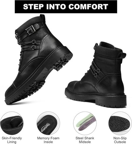 Mens Casual Boots, Genuine Leather Cap Toe Mens Motorcycle Combat Boots with Arch Support, Comfortable Stylish Chukka Ankle Dress Boots for Men in Saudi Arabia