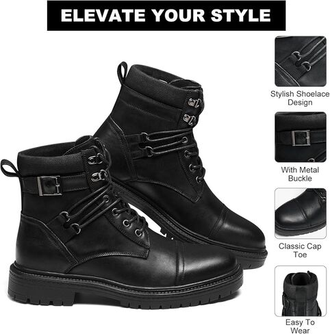 Mens Casual Boots, Genuine Leather Cap Toe Mens Motorcycle Combat Boots with Arch Support, Comfortable Stylish Chukka Ankle Dress Boots for Men in Saudi Arabia
