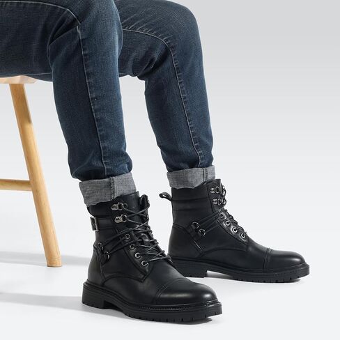 Mens Casual Boots, Genuine Leather Cap Toe Mens Motorcycle Combat Boots with Arch Support, Comfortable Stylish Chukka Ankle Dress Boots for Men in Saudi Arabia
