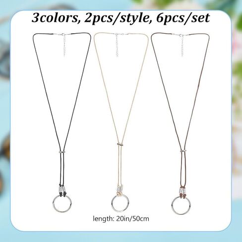 6pcs Eyeglasses Necklace 3 Styles Sunglasses Holder Pendant Hanging Ring Leather Cord Adjustable Reading Glasses Strap Ring Glasses Necklace for Women Men Eyeglasses in Saudi Arabia