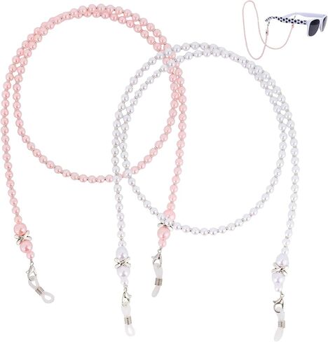 2pcs Glasses Chain for Women, Adjustable Beaded Pearl Eyeglass Chains with Pink & White Beads Eye Glass Stylish Eyewear Lanyard Strap in Saudi Arabia