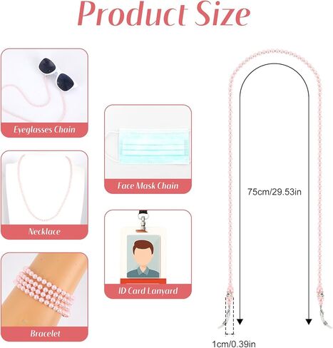 2pcs Glasses Chain for Women, Adjustable Beaded Pearl Eyeglass Chains with Pink & White Beads Eye Glass Stylish Eyewear Lanyard Strap in Saudi Arabia