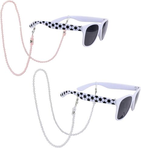 2pcs Glasses Chain for Women, Adjustable Beaded Pearl Eyeglass Chains with Pink & White Beads Eye Glass Stylish Eyewear Lanyard Strap in Saudi Arabia
