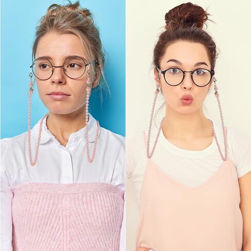 2pcs Glasses Chain for Women, Adjustable Beaded Pearl Eyeglass Chains with Pink & White Beads Eye Glass Stylish Eyewear Lanyard Strap in Saudi Arabia