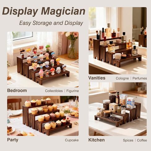 حوامل عرض خشبية ذات طبقات - منظم رف عطور من 4 طبقات، رف توابل كبير، مجموعة عرض طاولة حلوى الكب كيك الخشبية، عناصر عرض كشك البائع، حاملات طعام البوفيه لديكور الحفلات والمناسبات in Kuwait