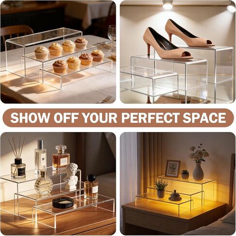 حامل عرض لاغر أكريليك - منظم رف عطر شفاف من 3 طبقات، حامل حامل كب كيك، مجموعة طاولة عرض الحلوى المتدرجة، حاملات طعام البوفيه للحفلات والمناسبات، تمثال عرض، قابل للتجميع in Kuwait