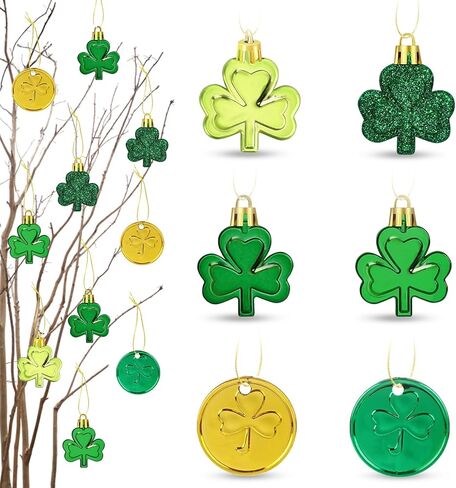 48 قطعة من ديكورات عيد القديس باتريك وزخارف شامروك وعملات ذهبية، عملات البرسيم السعيدة لعيد القديس باتريك وديكورات معلقة على طاولة شجرة عيد القديس باتريك، 6 أنماط in Kuwait