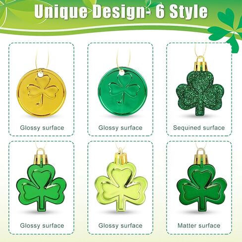 48 قطعة من ديكورات عيد القديس باتريك وزخارف شامروك وعملات ذهبية، عملات البرسيم السعيدة لعيد القديس باتريك وديكورات معلقة على طاولة شجرة عيد القديس باتريك، 6 أنماط in Kuwait