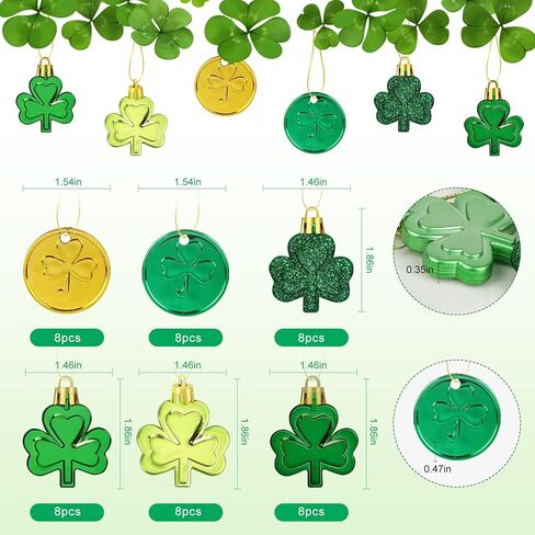 48 قطعة من ديكورات عيد القديس باتريك وزخارف شامروك وعملات ذهبية، عملات البرسيم السعيدة لعيد القديس باتريك وديكورات معلقة على طاولة شجرة عيد القديس باتريك، 6 أنماط in Kuwait