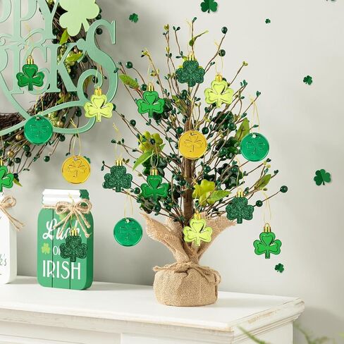 48 قطعة من ديكورات عيد القديس باتريك وزخارف شامروك وعملات ذهبية، عملات البرسيم السعيدة لعيد القديس باتريك وديكورات معلقة على طاولة شجرة عيد القديس باتريك، 6 أنماط in Kuwait