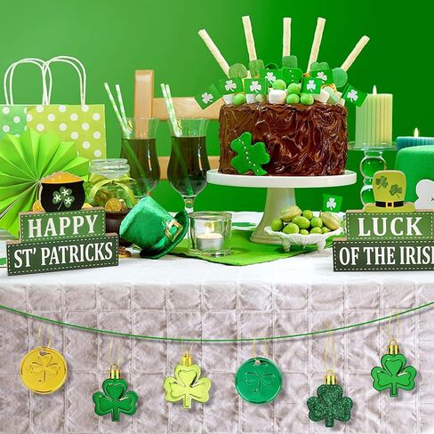 48 قطعة من ديكورات عيد القديس باتريك وزخارف شامروك وعملات ذهبية، عملات البرسيم السعيدة لعيد القديس باتريك وديكورات معلقة على طاولة شجرة عيد القديس باتريك، 6 أنماط in Kuwait