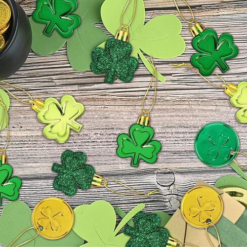 48 قطعة من ديكورات عيد القديس باتريك وزخارف شامروك وعملات ذهبية، عملات البرسيم السعيدة لعيد القديس باتريك وديكورات معلقة على طاولة شجرة عيد القديس باتريك، 6 أنماط in Kuwait