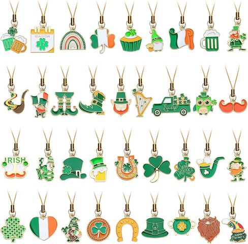 AUGSUN 36Pcs St Patrick's Day Mini Ornaments for Small Tree Decorations 1 Inch Metal Shamrock Clover Horseshoe Haning Shamrock Irish Ornaments for St Patricks Day Tree Shelf Decor Party Favors in Saudi Arabia
