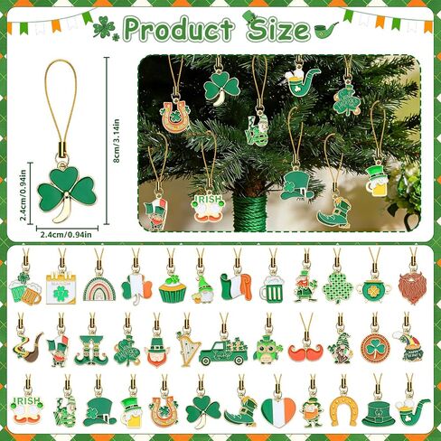 AUGSUN 36Pcs St Patrick's Day Mini Ornaments for Small Tree Decorations 1 Inch Metal Shamrock Clover Horseshoe Haning Shamrock Irish Ornaments for St Patricks Day Tree Shelf Decor Party Favors in Saudi Arabia