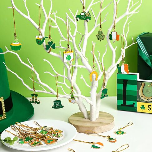 AUGSUN 36Pcs St Patrick's Day Mini Ornaments for Small Tree Decorations 1 Inch Metal Shamrock Clover Horseshoe Haning Shamrock Irish Ornaments for St Patricks Day Tree Shelf Decor Party Favors in Saudi Arabia