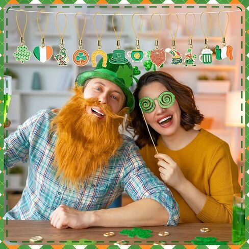 AUGSUN 36Pcs St Patrick's Day Mini Ornaments for Small Tree Decorations 1 Inch Metal Shamrock Clover Horseshoe Haning Shamrock Irish Ornaments for St Patricks Day Tree Shelf Decor Party Favors in Saudi Arabia