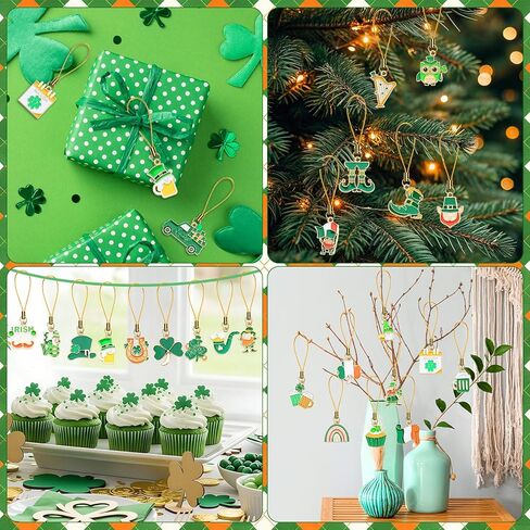 AUGSUN 36Pcs St Patrick's Day Mini Ornaments for Small Tree Decorations 1 Inch Metal Shamrock Clover Horseshoe Haning Shamrock Irish Ornaments for St Patricks Day Tree Shelf Decor Party Favors in Saudi Arabia