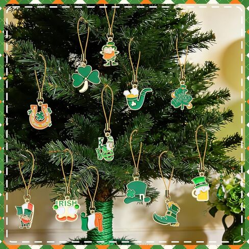 AUGSUN 36Pcs St Patrick's Day Mini Ornaments for Small Tree Decorations 1 Inch Metal Shamrock Clover Horseshoe Haning Shamrock Irish Ornaments for St Patricks Day Tree Shelf Decor Party Favors in Saudi Arabia