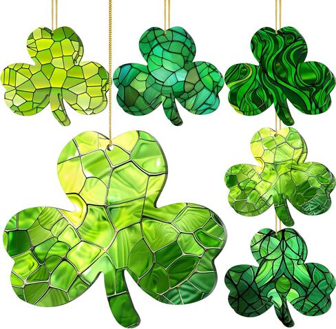 10 Pcs St Patrick's Day Decorations Shamrock Ornaments Set Good Luck Trefoil Pendant Decorations Irish Gifts Shamrock Decorative Hanging Ornaments for St. Patrick's Day Window Tree Garden in Kuwait