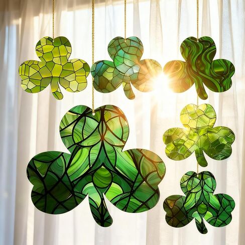 10 Pcs St Patrick's Day Decorations Shamrock Ornaments Set Good Luck Trefoil Pendant Decorations Irish Gifts Shamrock Decorative Hanging Ornaments for St. Patrick's Day Window Tree Garden in Kuwait