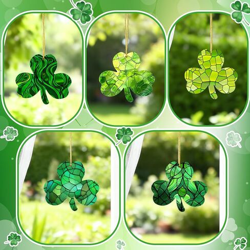 10 Pcs St Patrick's Day Decorations Shamrock Ornaments Set Good Luck Trefoil Pendant Decorations Irish Gifts Shamrock Decorative Hanging Ornaments for St. Patrick's Day Window Tree Garden in Kuwait