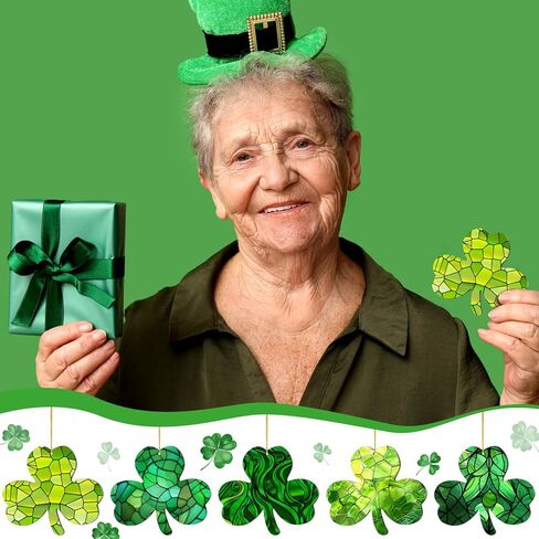 10 Pcs St Patrick's Day Decorations Shamrock Ornaments Set Good Luck Trefoil Pendant Decorations Irish Gifts Shamrock Decorative Hanging Ornaments for St. Patrick's Day Window Tree Garden in Kuwait