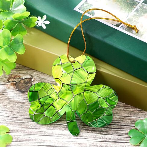 10 Pcs St Patrick's Day Decorations Shamrock Ornaments Set Good Luck Trefoil Pendant Decorations Irish Gifts Shamrock Decorative Hanging Ornaments for St. Patrick's Day Window Tree Garden in Kuwait