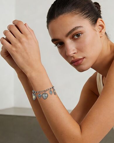 Two Tone Heart Charm Bracelet for Women, Adjustable Cute Bracelets with Heart/Clover Charms, Trendy Love Bracelet for Daily Wear Mixed Metal Jewelry Valentines Day Gift in Saudi Arabia