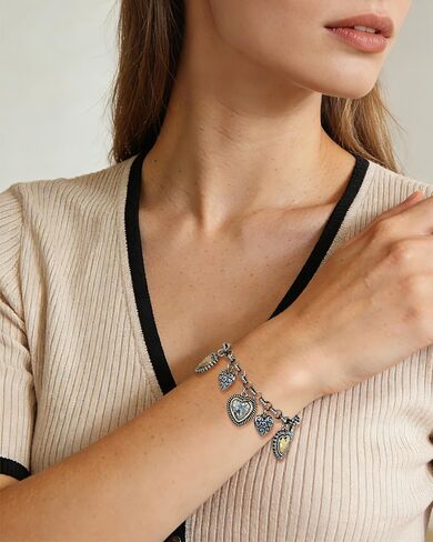 Two Tone Heart Charm Bracelet for Women, Adjustable Cute Bracelets with Heart/Clover Charms, Trendy Love Bracelet for Daily Wear Mixed Metal Jewelry Valentines Day Gift in Saudi Arabia