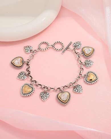 Two Tone Heart Charm Bracelet for Women, Adjustable Cute Bracelets with Heart/Clover Charms, Trendy Love Bracelet for Daily Wear Mixed Metal Jewelry Valentines Day Gift in Saudi Arabia