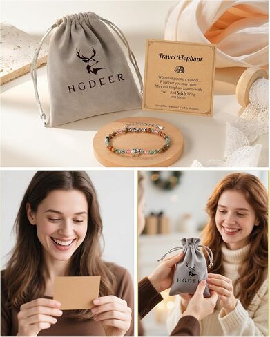 HGDEER Elephant Travel Bracelet for Women, Lucky Travel Elephant Gifts for Gifts Good Luck Jewelry with Quote Card and Velvet Gift Pouch in Saudi Arabia