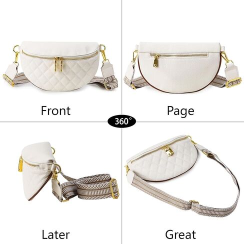 Crossbody Fanny Packs for Women - Faux Leather Crossbody Bag with Chest Strap, Small Waist Pack & Belt Clip (Cream) in Kuwait
