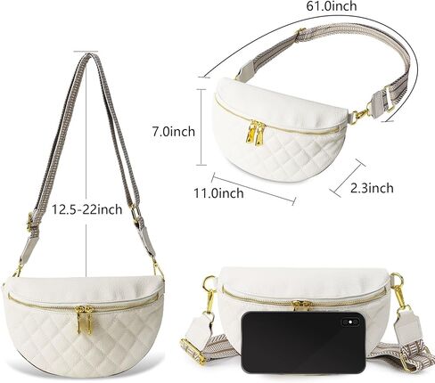 Crossbody Fanny Packs for Women - Faux Leather Crossbody Bag with Chest Strap, Small Waist Pack & Belt Clip (Cream) in Kuwait