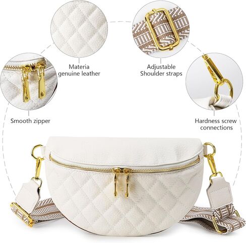 Crossbody Fanny Packs for Women - Faux Leather Crossbody Bag with Chest Strap, Small Waist Pack & Belt Clip (Cream) in Kuwait