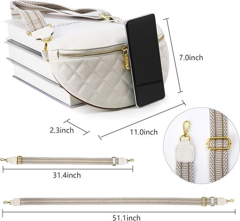 Crossbody Fanny Packs for Women - Faux Leather Crossbody Bag with Chest Strap, Small Waist Pack & Belt Clip (Cream) in Kuwait