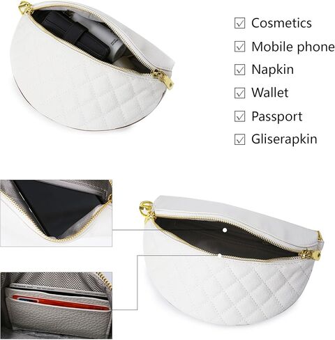 Crossbody Fanny Packs for Women - Faux Leather Crossbody Bag with Chest Strap, Small Waist Pack & Belt Clip (Cream) in Kuwait
