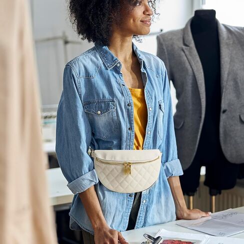 Crossbody Fanny Packs for Women - Faux Leather Crossbody Bag with Chest Strap, Small Waist Pack & Belt Clip (Cream) in Kuwait