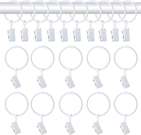 20 PCS Metal Curtain Clips, 1.2" in Interior White Curtain Rings, Ring Clips to Hang Curtains in Saudi Arabia