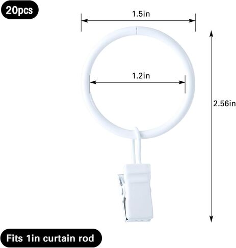 20 PCS Metal Curtain Clips, 1.2" in Interior White Curtain Rings, Ring Clips to Hang Curtains in Saudi Arabia