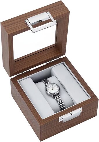 UNICRAFTALE Walnut Watch Boxes with Visible Glass Window Lid Wooden Watch Storage Case Wristwatch Display Box Holder with Zinc Alloy Lock Embossed Liner Jewelry Keepsake Box for Men Women 4.7"x4.7"x3" in Saudi Arabia