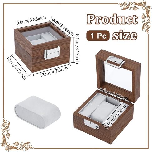 UNICRAFTALE Walnut Watch Boxes with Visible Glass Window Lid Wooden Watch Storage Case Wristwatch Display Box Holder with Zinc Alloy Lock Embossed Liner Jewelry Keepsake Box for Men Women 4.7"x4.7"x3" in Saudi Arabia