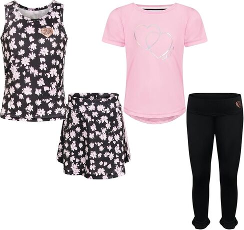 Body Glove Clothes Girls’ 4-Piece Active Pant Set with 2 Short Sleeve Graphic Tees, Jogger Pants & Shorts Sizes (2T-12) in Saudi Arabia