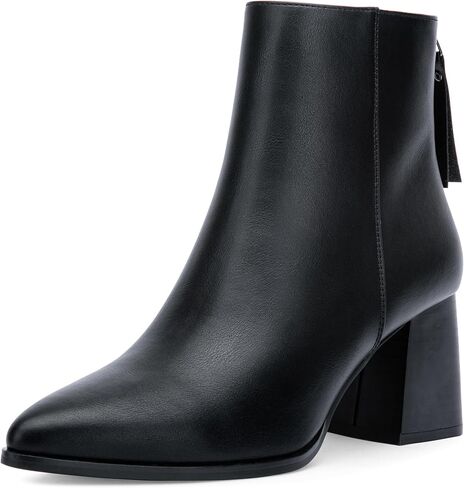 Women's Pointed Toe Ankle Chunky Block High Heel Boots Back Zipper | Comfort Casual Stacked Booties, Fall, Work, Business, Cute, Comfortable Leather Heel for Office Outfits, Jeans, Dresses in Saudi Arabia