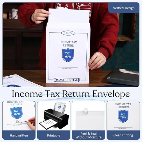 Skyygemm 50 Pcs 9 x 12 Inch Tax Return Envelopes and Tax Return Folders Set 25 White Open End Envelopes 25 Income Levy 2 Pocket Folders Gold Foil Text for Storing or Handling (Black) in Saudi Arabia