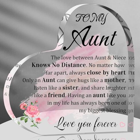 Aunt Gifts, Auntie Gift Ideas Heart Shaped Desk Sign Aunt Birthday Gifts From Niece Heart Acrylic Paperweight Birthday Gift 4×4 Inches in Saudi Arabia