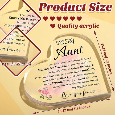 Aunt Gifts, Auntie Gift Ideas Heart Shaped Desk Sign Aunt Birthday Gifts From Niece Heart Acrylic Paperweight Birthday Gift 4×4 Inches in Saudi Arabia